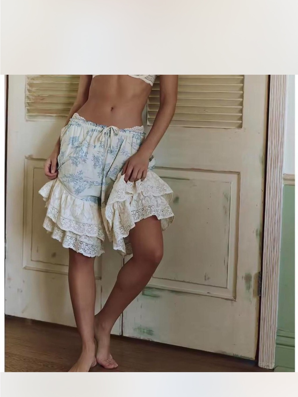 Boho Ruffled Tiered Boho bloomers in Cream and Light Blue